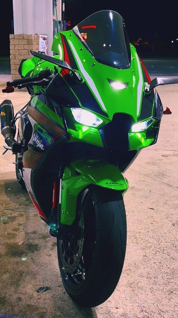 736x1309 Green Ninja Bike Parked on the Street. Zx10rr wallpaper 4k, Ninja zx 10r wallpaper, Zx