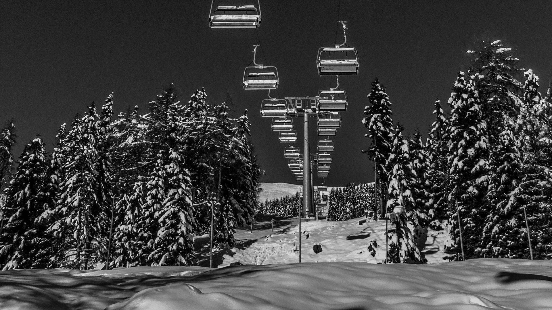 1920x1080 Download wallpaper 1920x1080 ski lift, winter, bw, snow full hd, hdtv, fhd, 1080p HD background