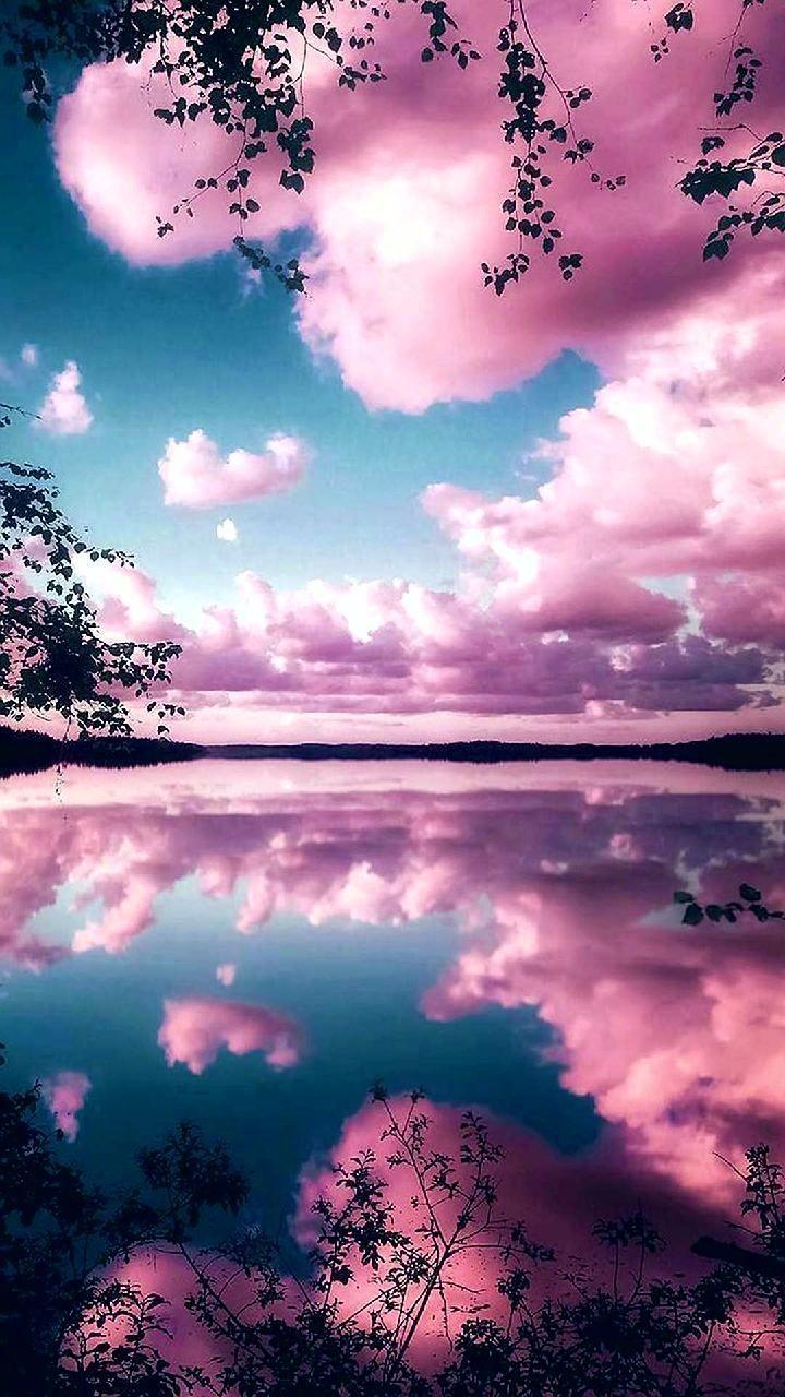720x1280 Download Reflecting pink sky Wallpaper