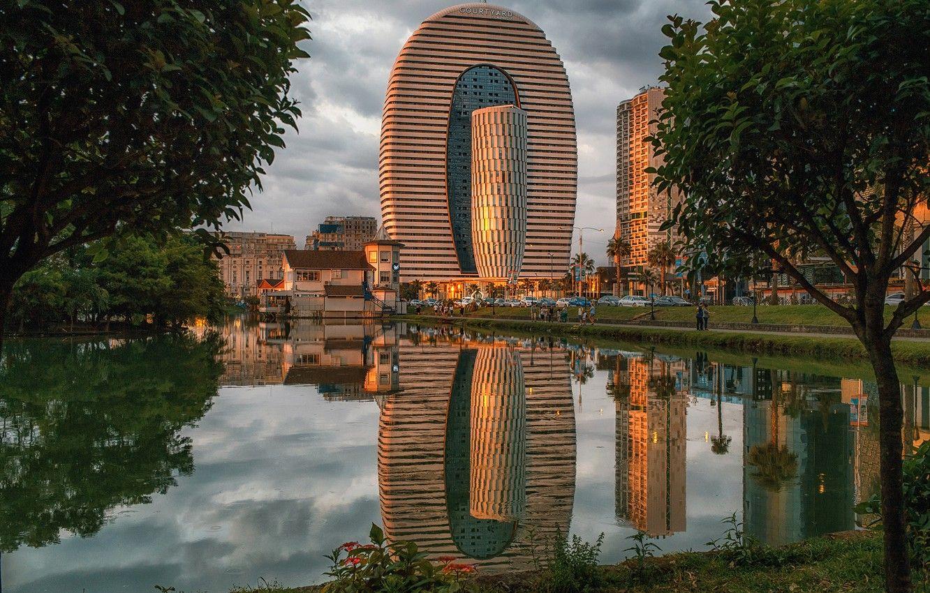 1332x850 Wallpaper trees, the city, pond, reflection, building, home
