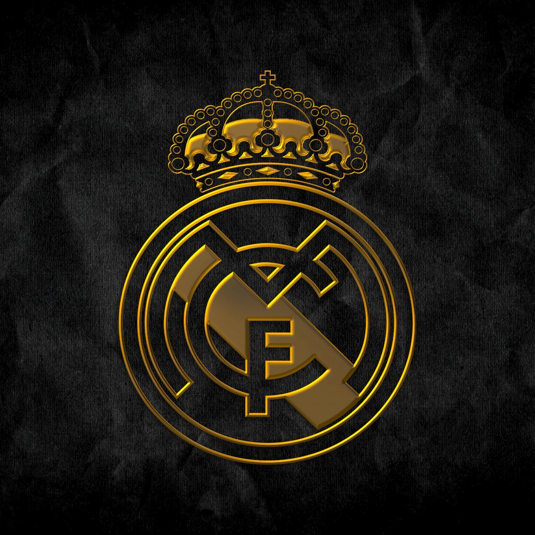 2048x2048 Real Madrid CF Wallpaper 4K, Dark background, Logo, Spanish