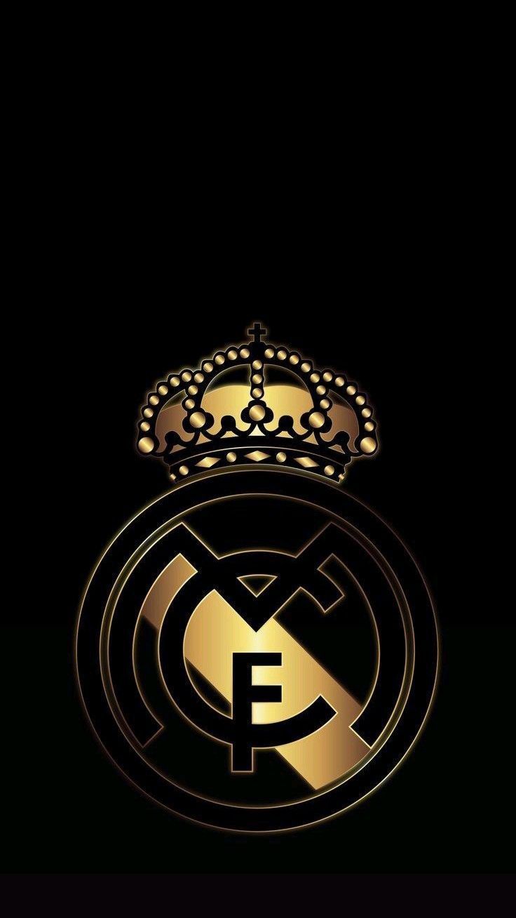 736x1308 Real Madrid Logo Wallpaper in Gold and Black