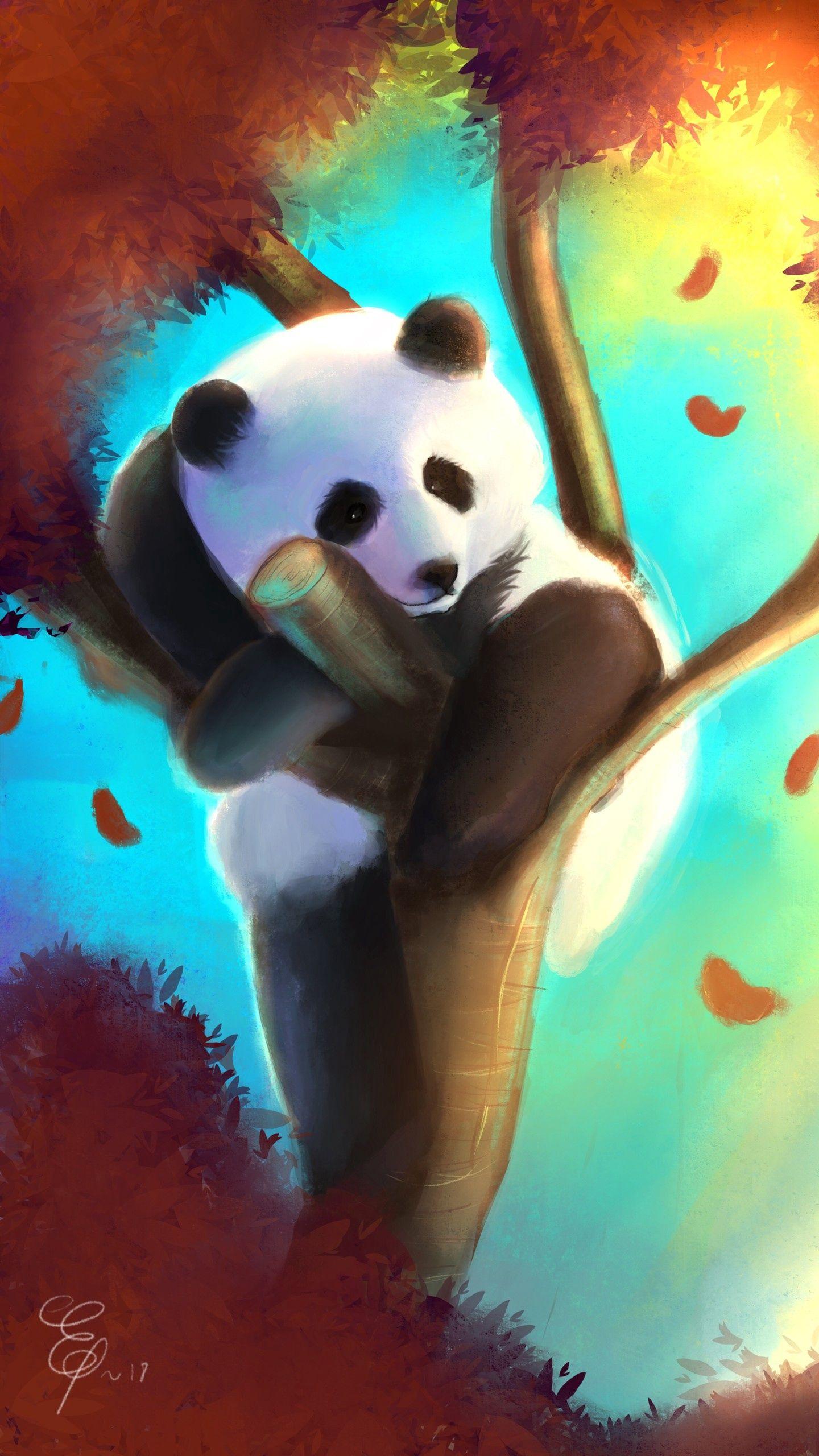 1440x2560 Download wallpaper 1440x2560 panda, cute, tree, art, colorful qhd