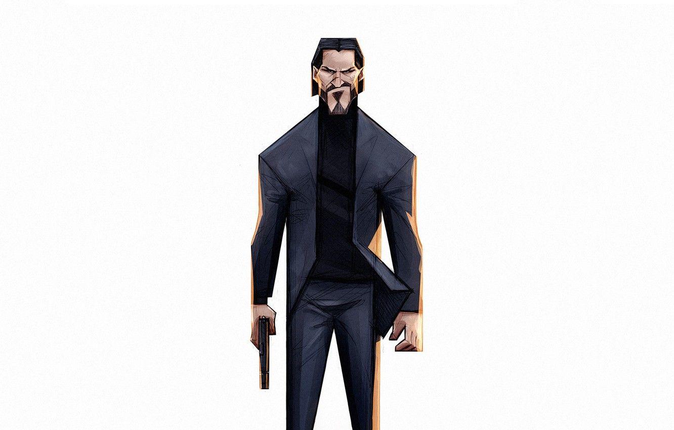 1332x850 Wallpaper Minimalism, Figure, Gun, Background, Art, Art, Keanu