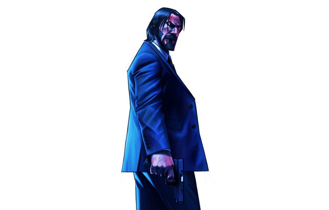 1332x850 Wallpaper Minimalism, Figure, Gun, Art, Keanu Reeves, Keanu Reeves