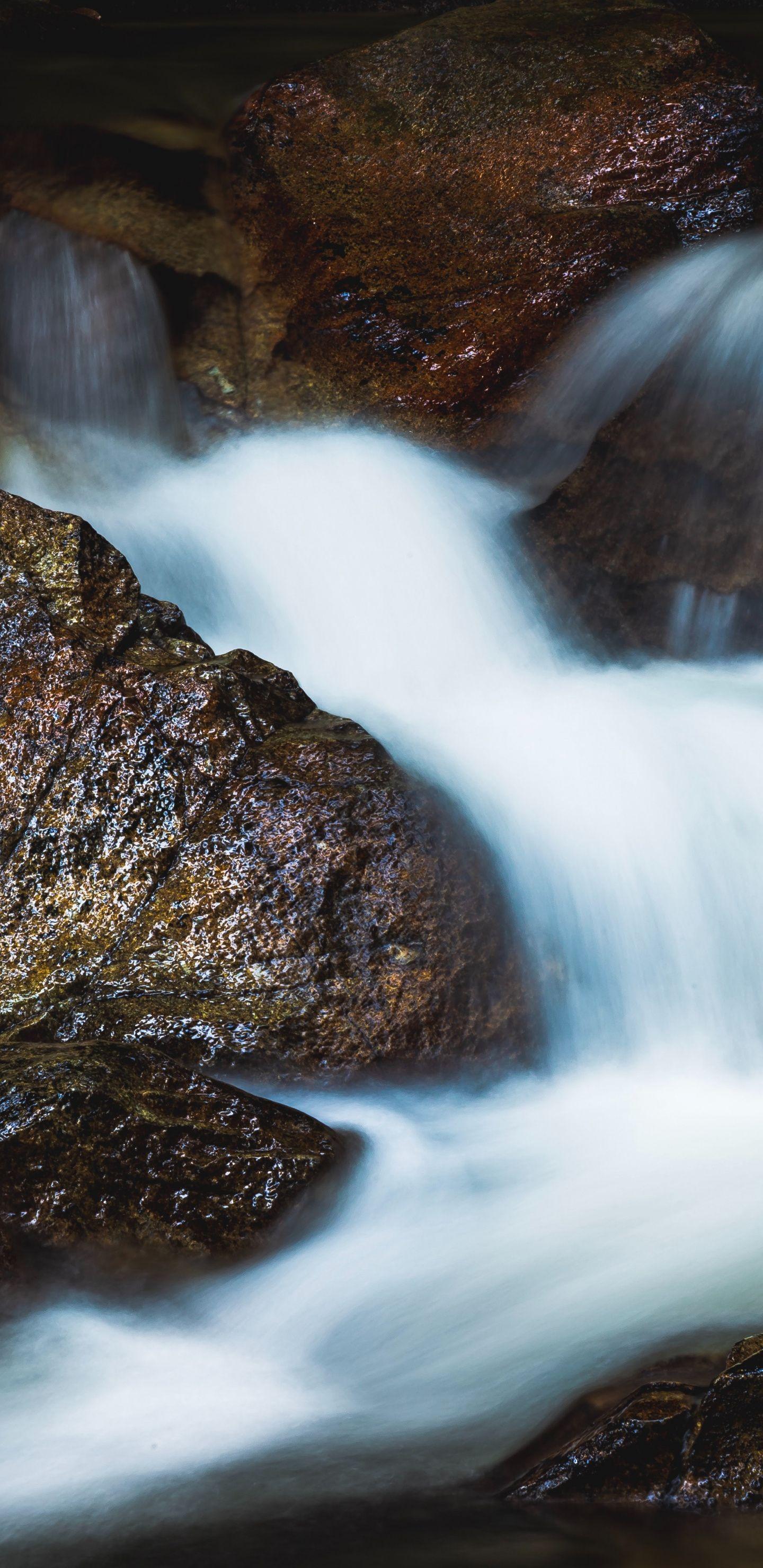 1440x2960 Download Rocks, water current, waterfall, nature wallpaper