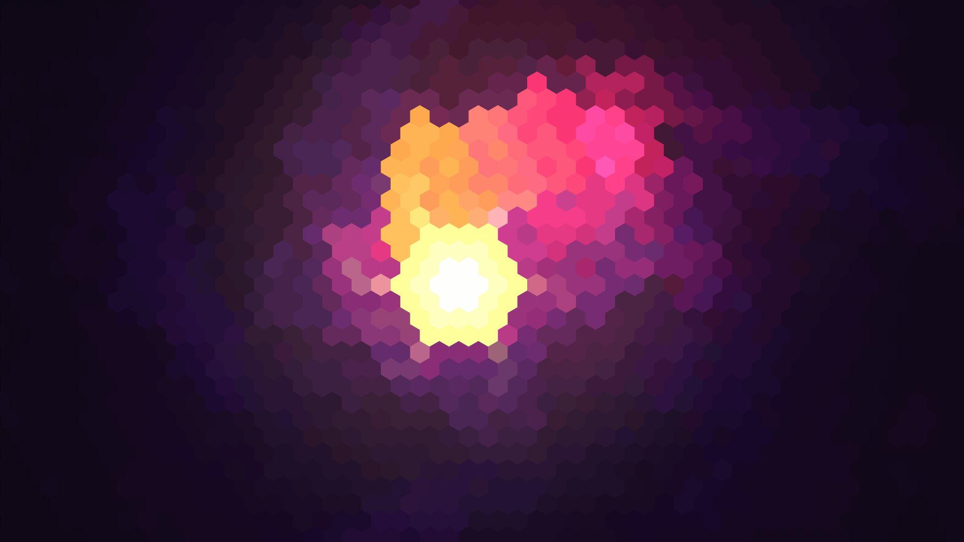 1920x1080 #yellow, #white, #red, #hexagon, #abstract, #purple