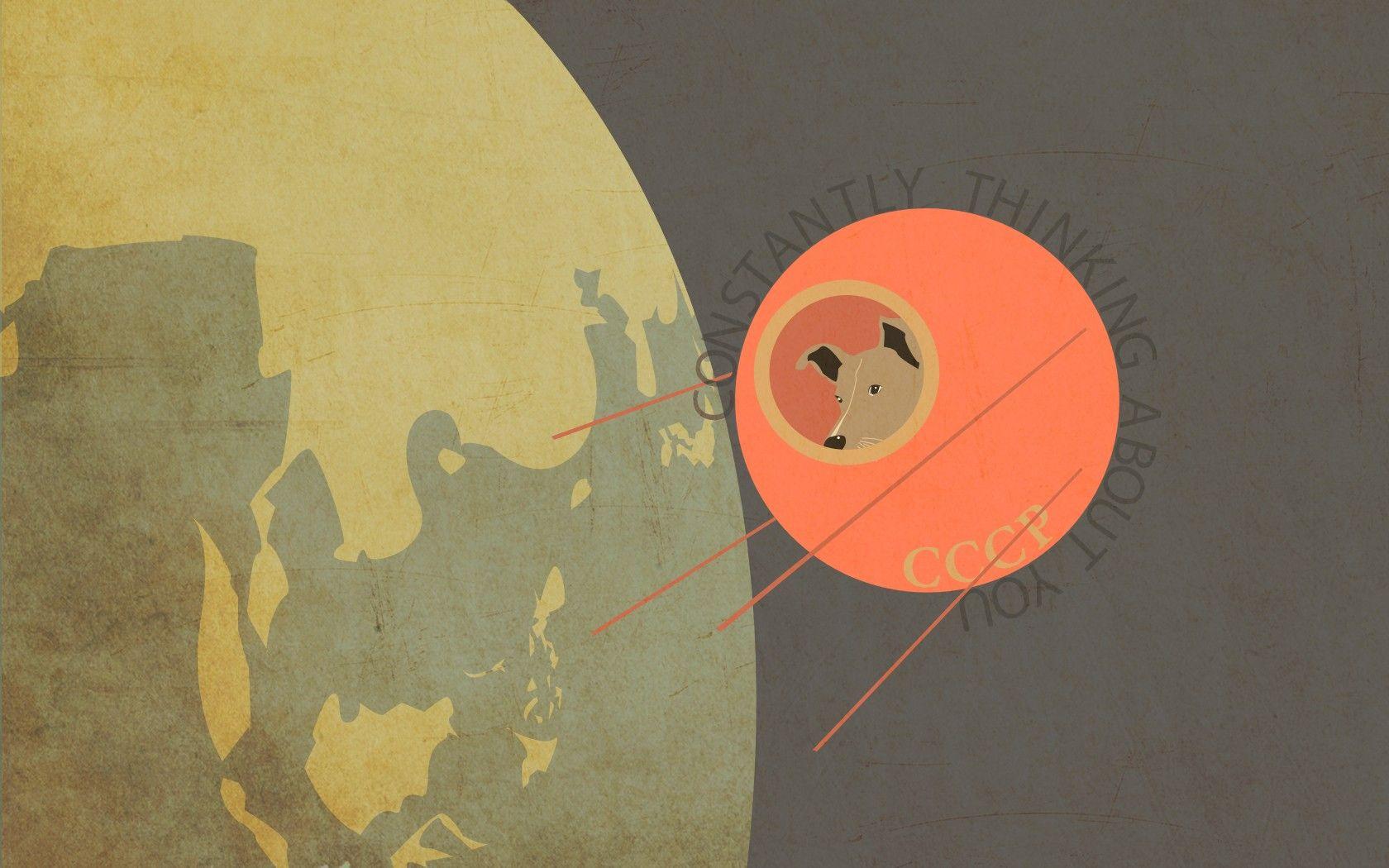1680x1050 #USSR, #sputnik, #Laika, #quote, #space, #dog wallpaper