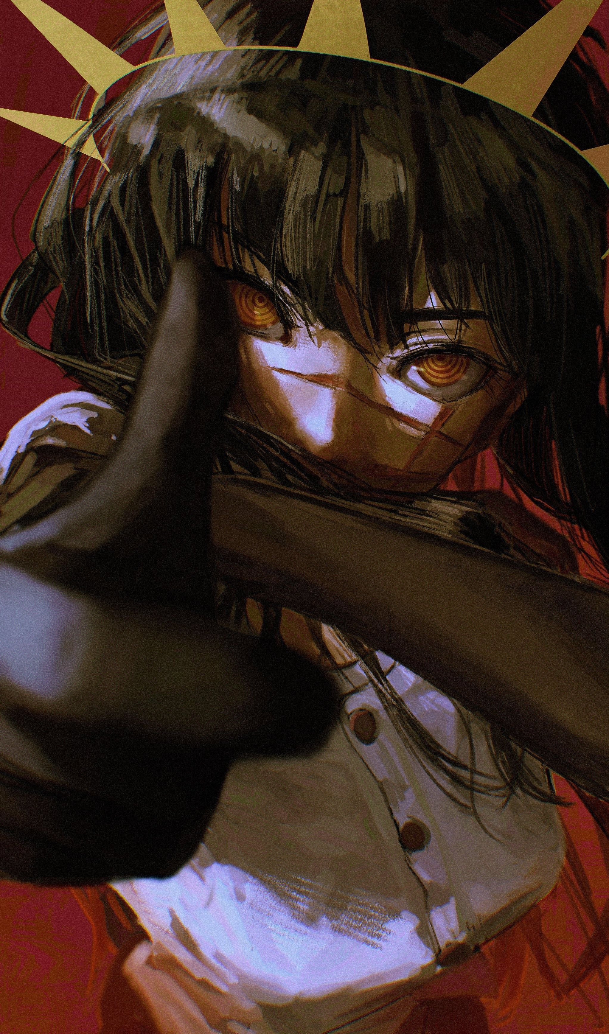 2044x3471 Yoru Chainsaw Man Wallpaper Featuring Finger Gun