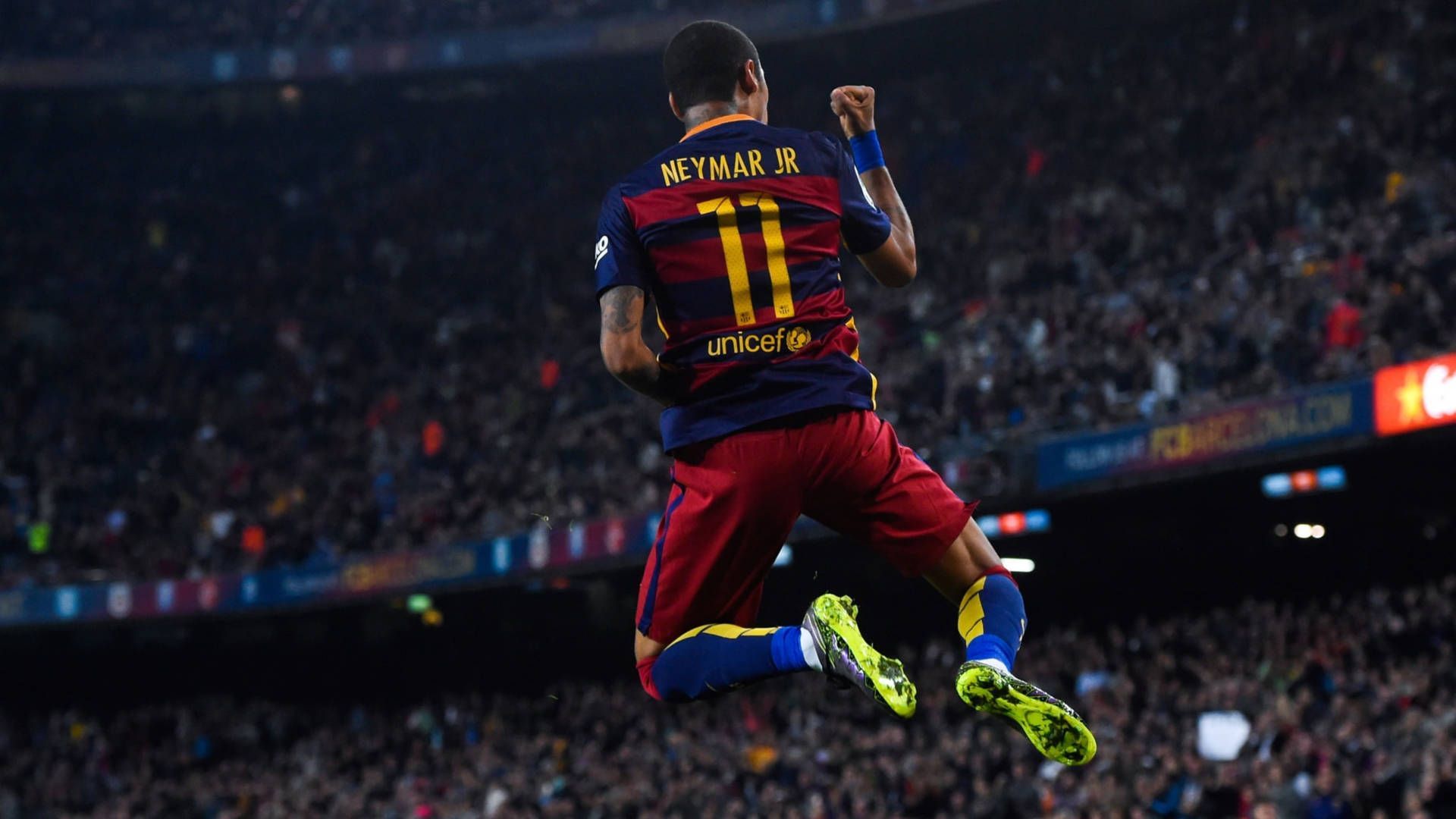 1920x1080 Download Neymar 4K Jumping In Triumph Wallpaper