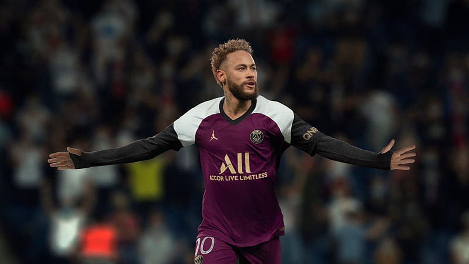 1600x900 Neymar da Silva Santos Junior In Blur Audience Background Wearing Dark Maroon Sports Dress HD Neymar Wallpaper