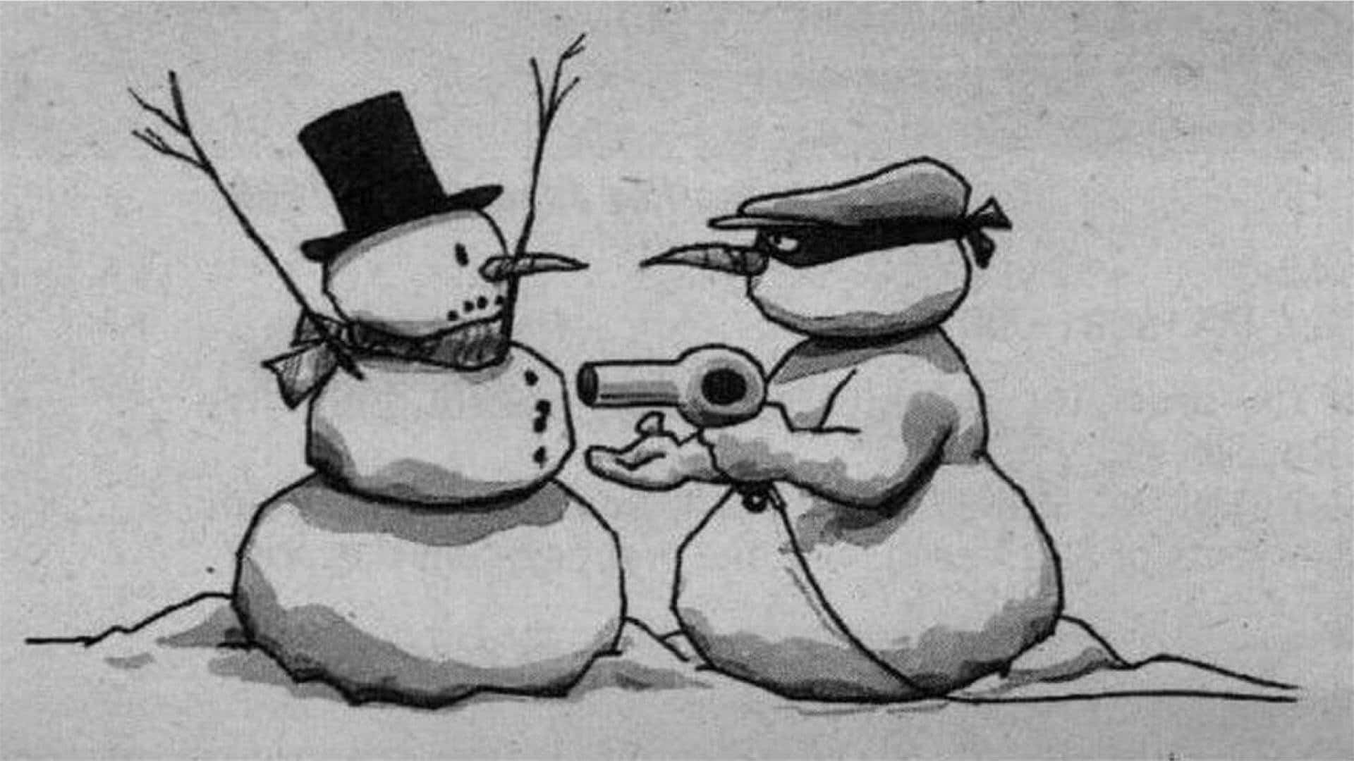 1920x1080 Download Funny Christmas Zoom Background Snowman Robber Art