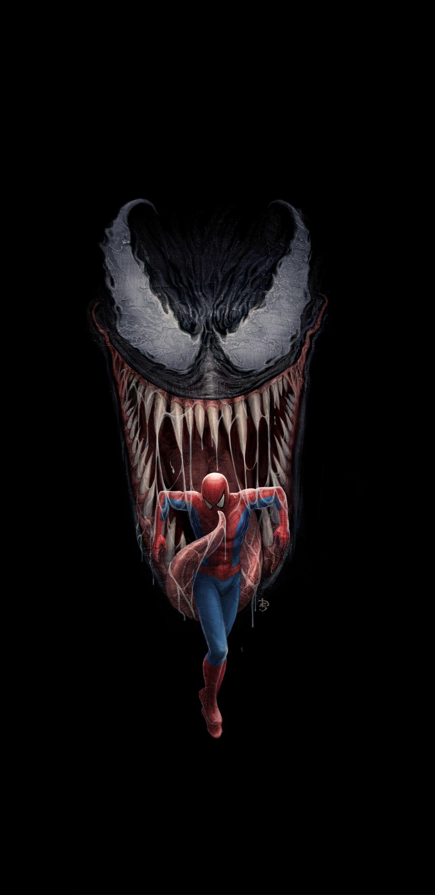 1440x2960 Download Spider Man And Venom, Minimal, Artwork Wallpaper