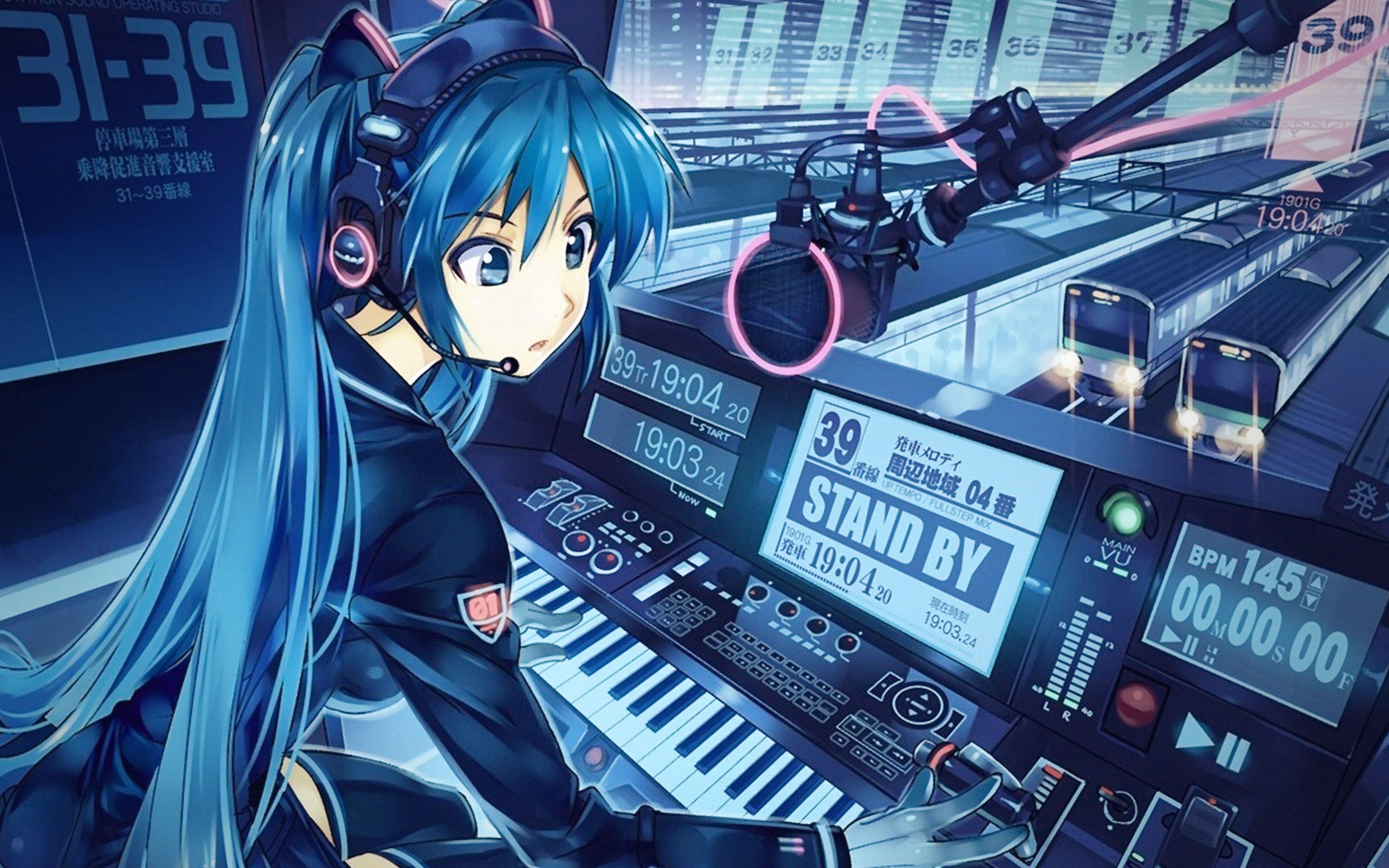 3840x2400 Hatsune Miku Anime Girl Train Blue Art Illustration Cute