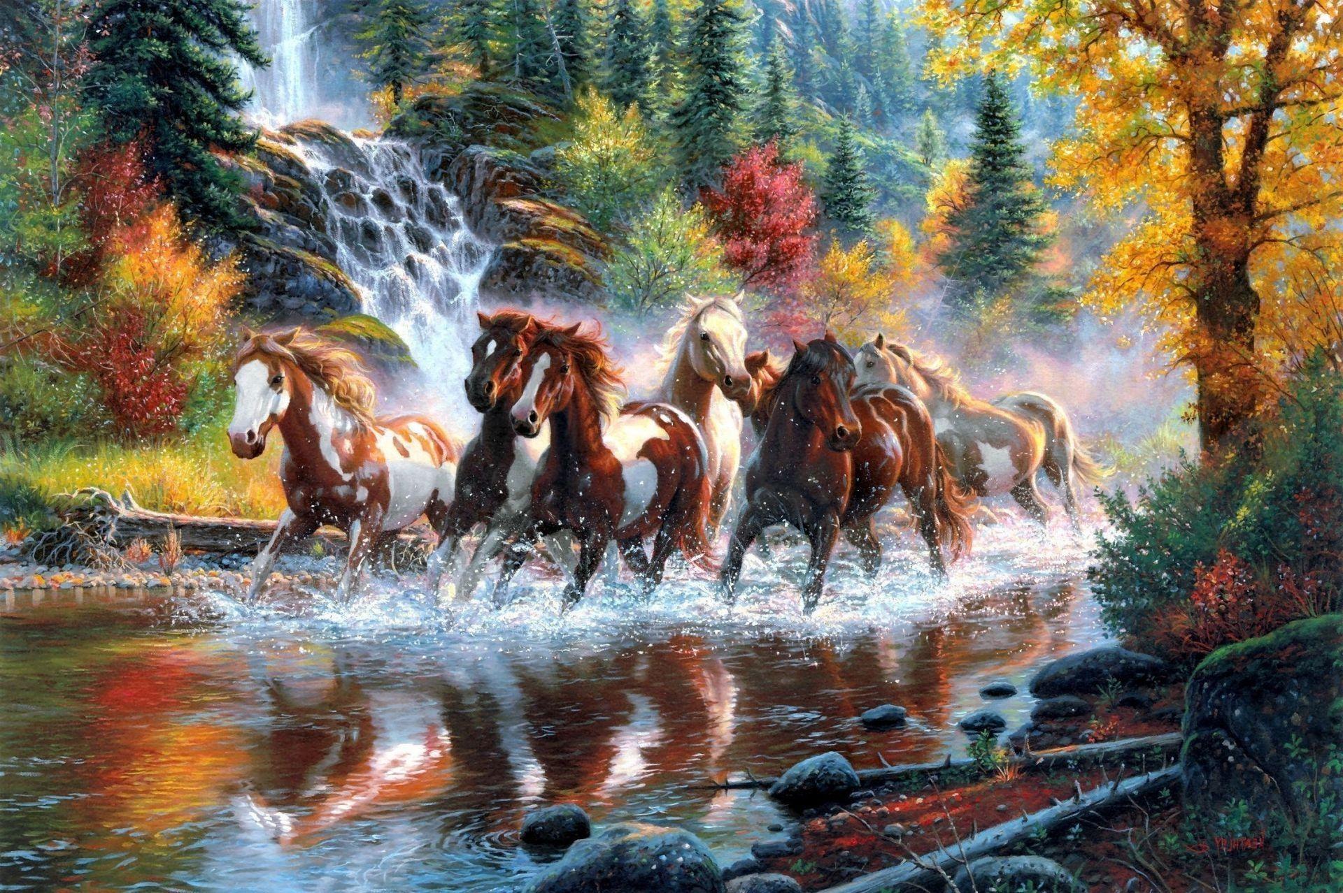1920x1278 Horses The Horses Waterfall Forest Autumn River By Horse