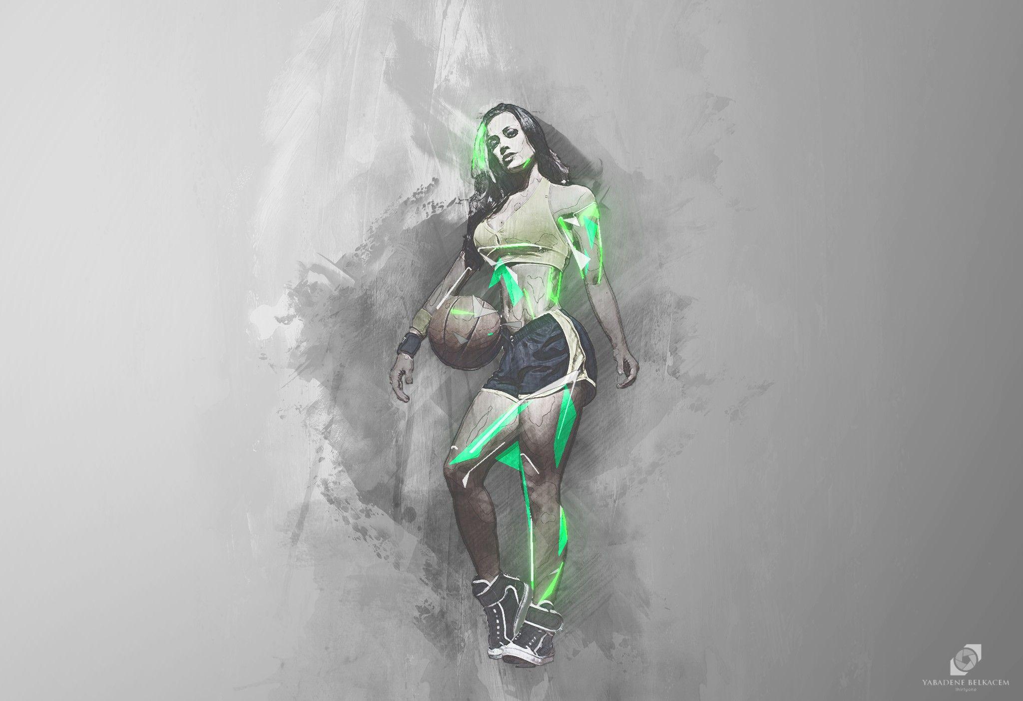 2048x1403 women, Basketball, Sport, Running, Run, Ball, Abstract, Artwork