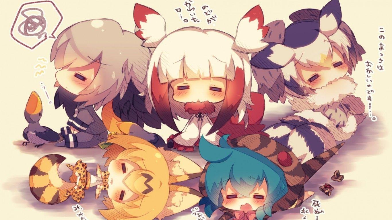 1366x768 Download 1366x768 Anime Girls, Chibi, Cute, Animal Ears, Sleeping