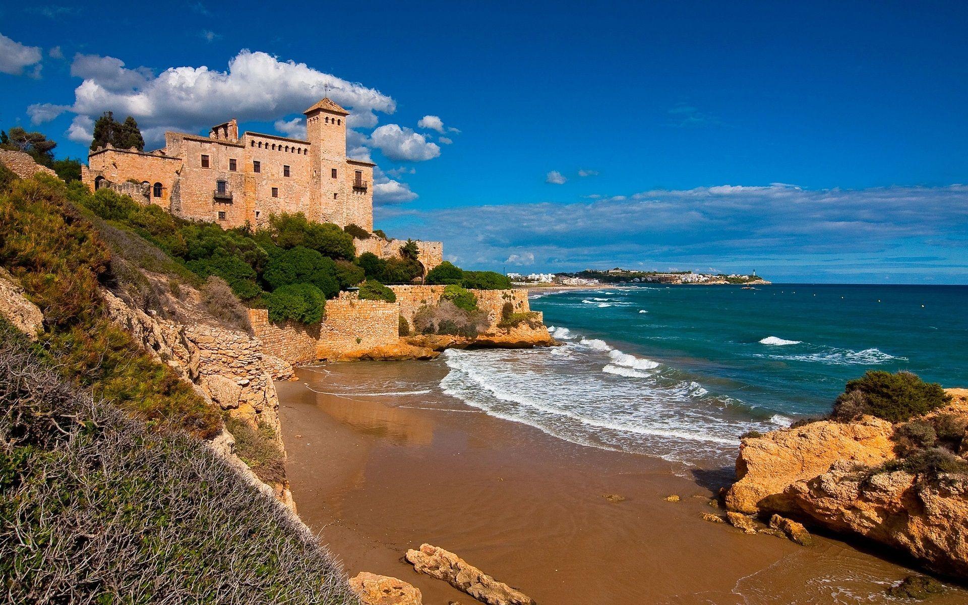 1920x1200 Tarragona, Costa Dorada, Catalonia, Spain, castle, sea, rocks