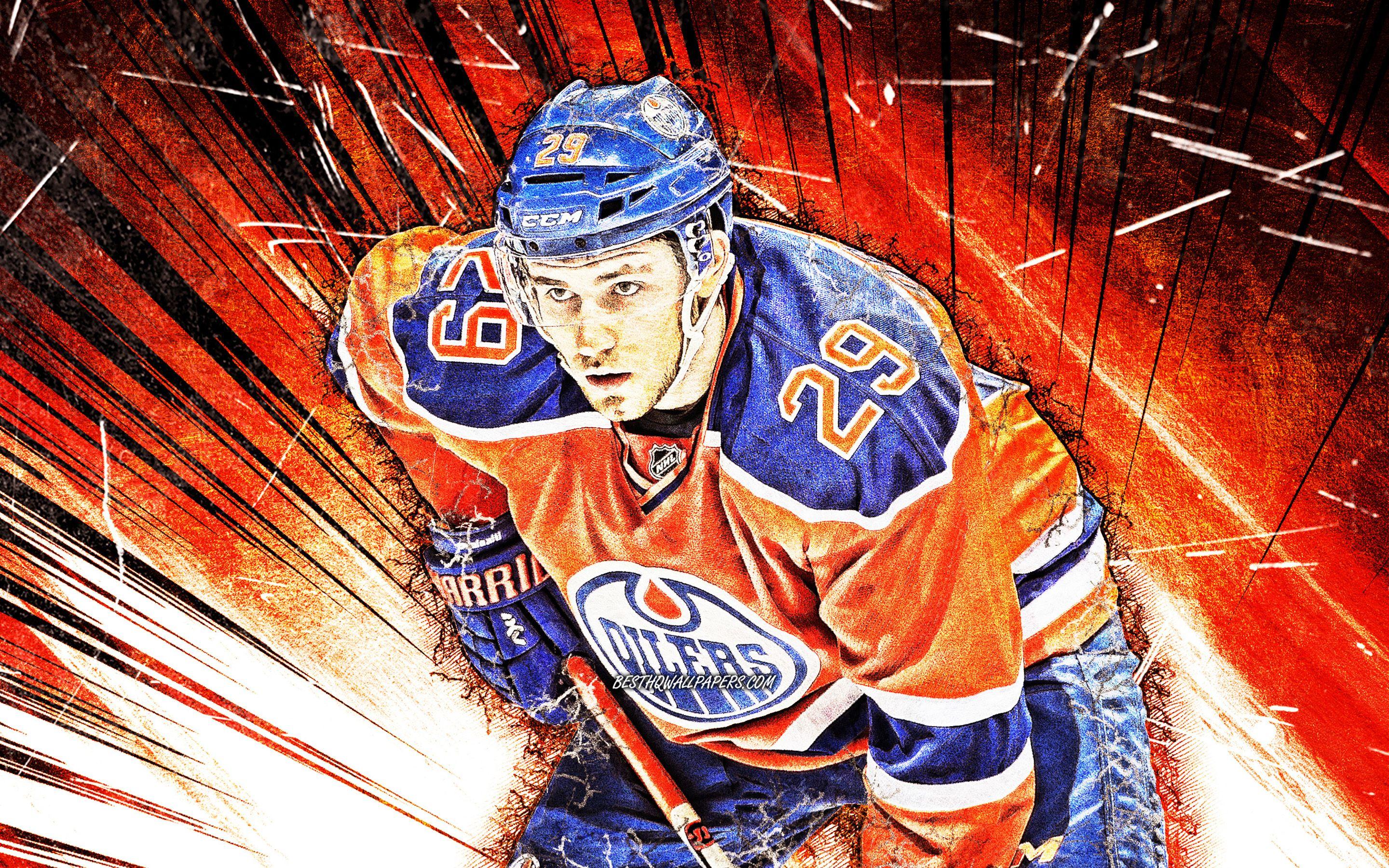 2880x1800 Download wallpaper Leon Draisaitl, grunge art, NHL, Edmonton