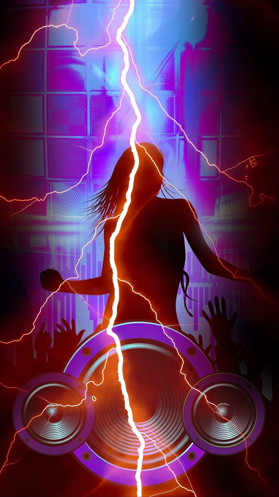 938x1668 Wallpaper Girl, Silhouette, Loudspeakers, Music, Dancing