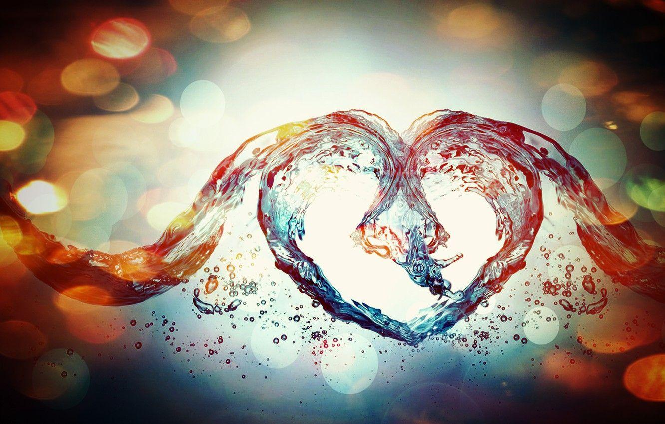 1332x850 Wallpaper water, love, blue, heart, abstract, love, colourful