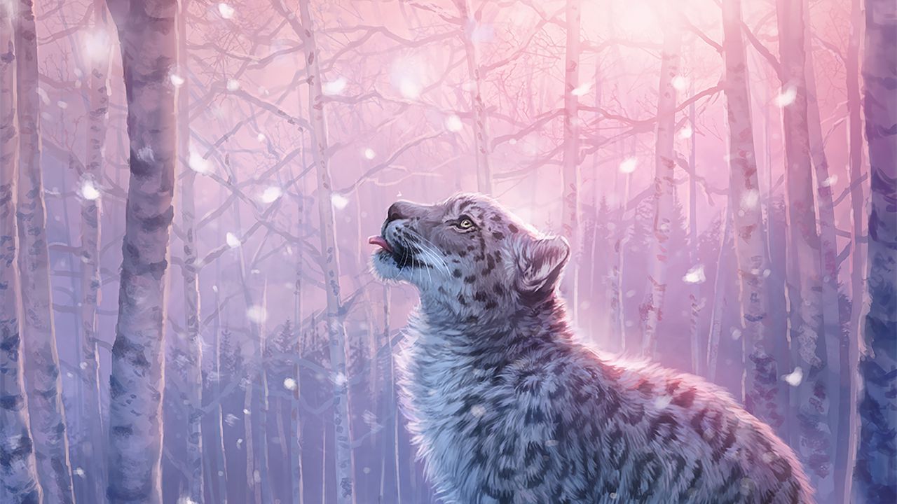 1280x720 Wallpaper leopard, art, snow leopard, forest, snow hd, picture, image