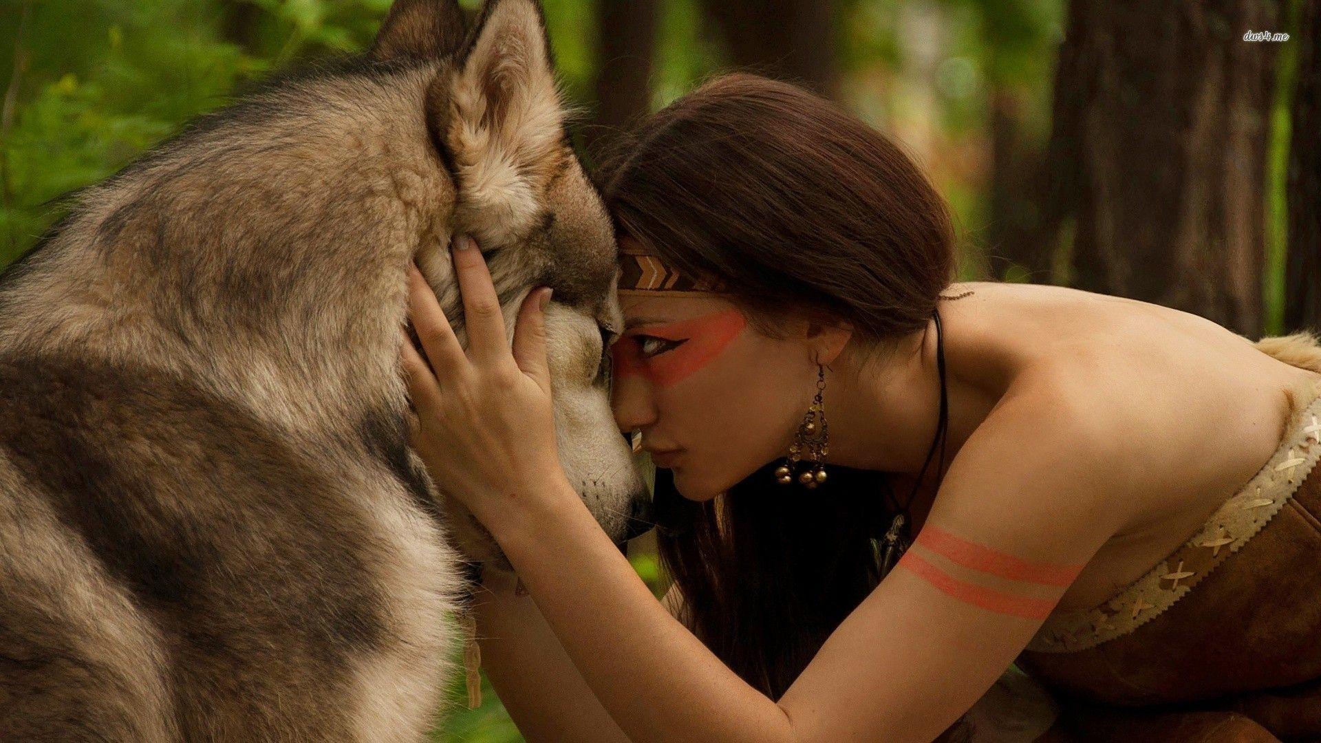 1920x1080 Indian and Wolf Wallpaper
