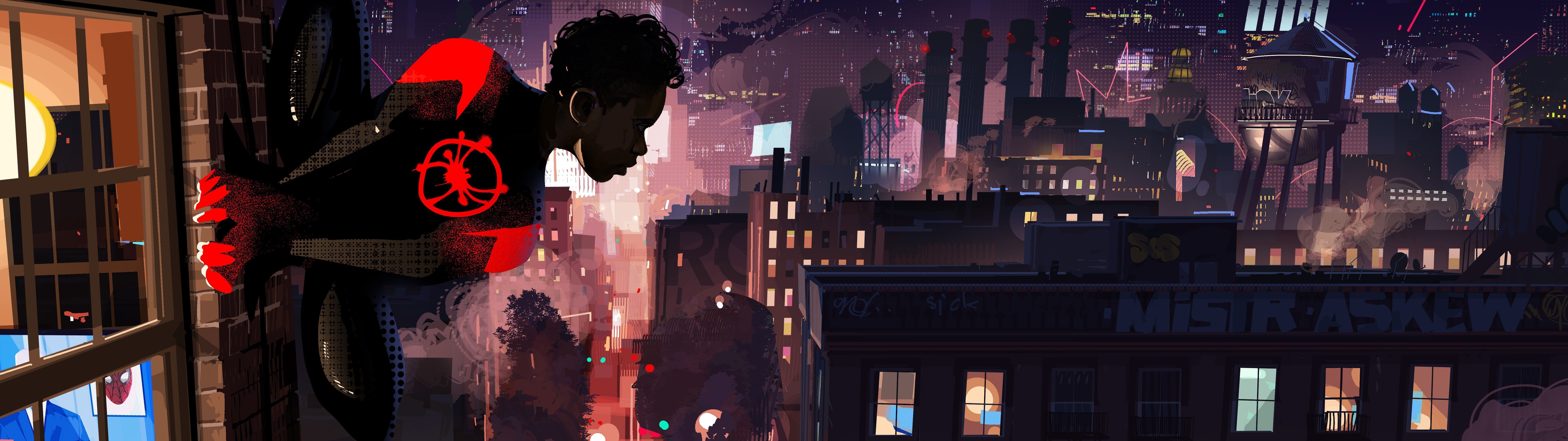 7680x2160 Miles Morales Spider Man: Into The Spider Verse 8K 4K Wallpaper HD