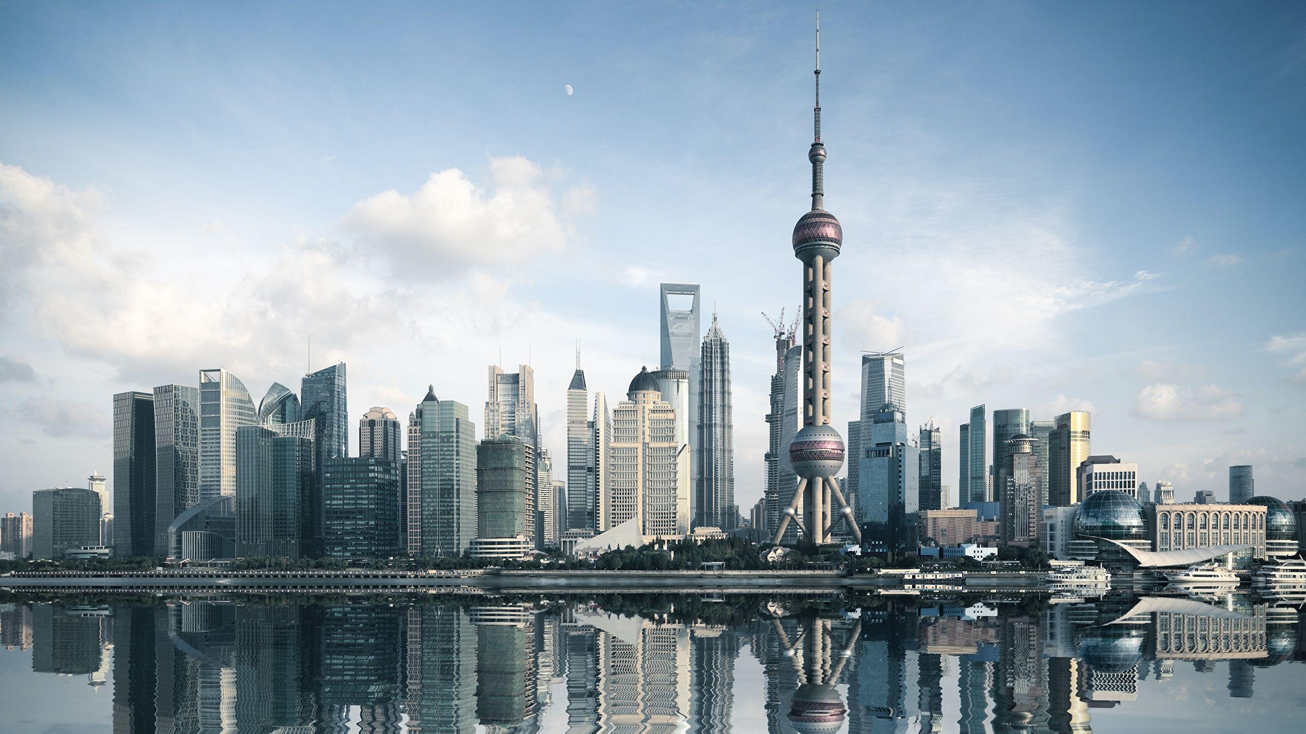 2560x1440 image Shanghai China towers Skyscrapers Cities Houses 2560x1440