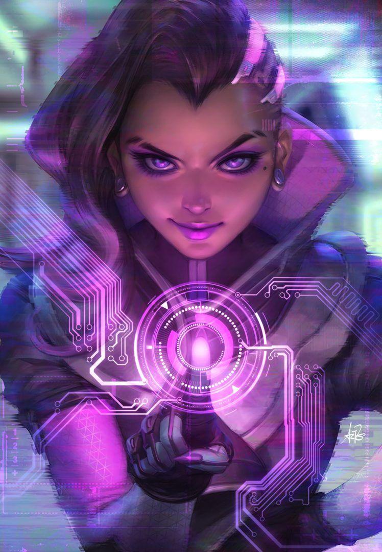 748x1080 long hair, Purple eyes, Overwatch, Sombra, Sombra Overwatch