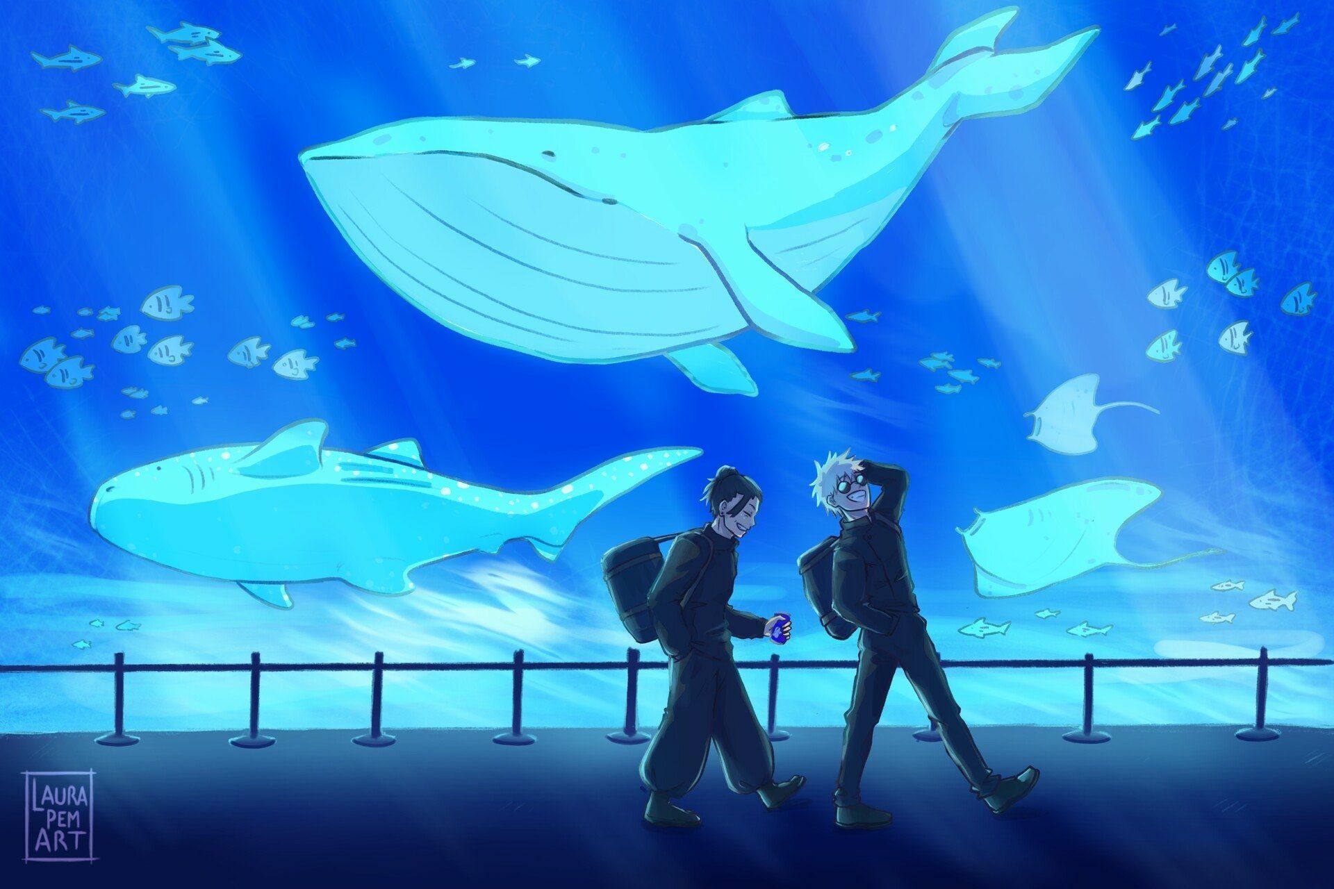 1920x1280 Jujutsu Kaisen HD: Gojo & Geto Underwater Encounter Wallpaper