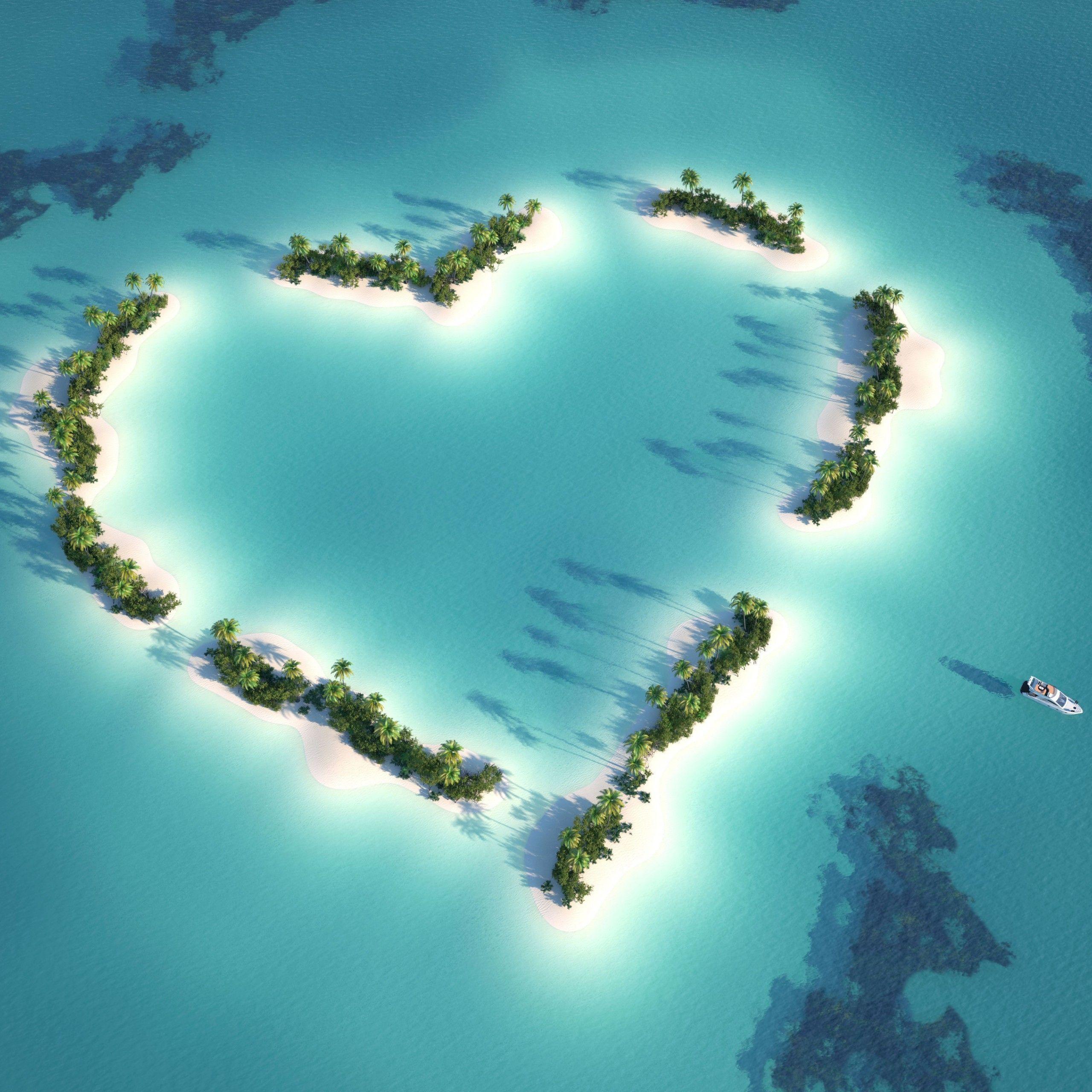 2560x2560 Wallpaper Heart Island, Love heart, HD, 5K, World