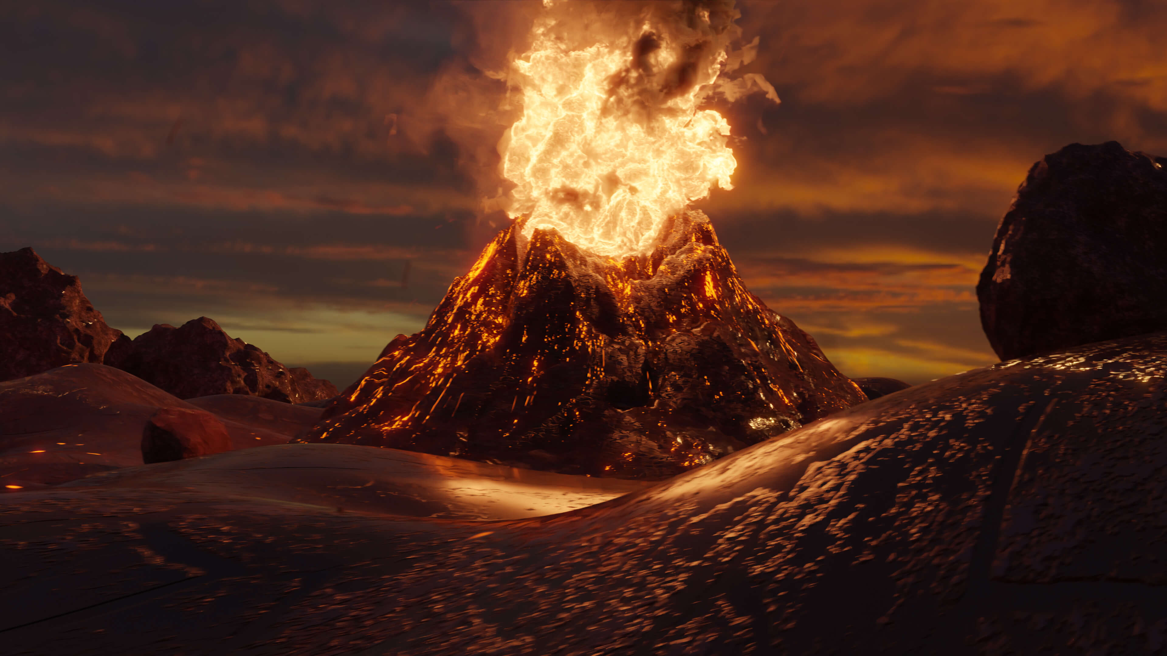 3840x2160 Volcano Eruption