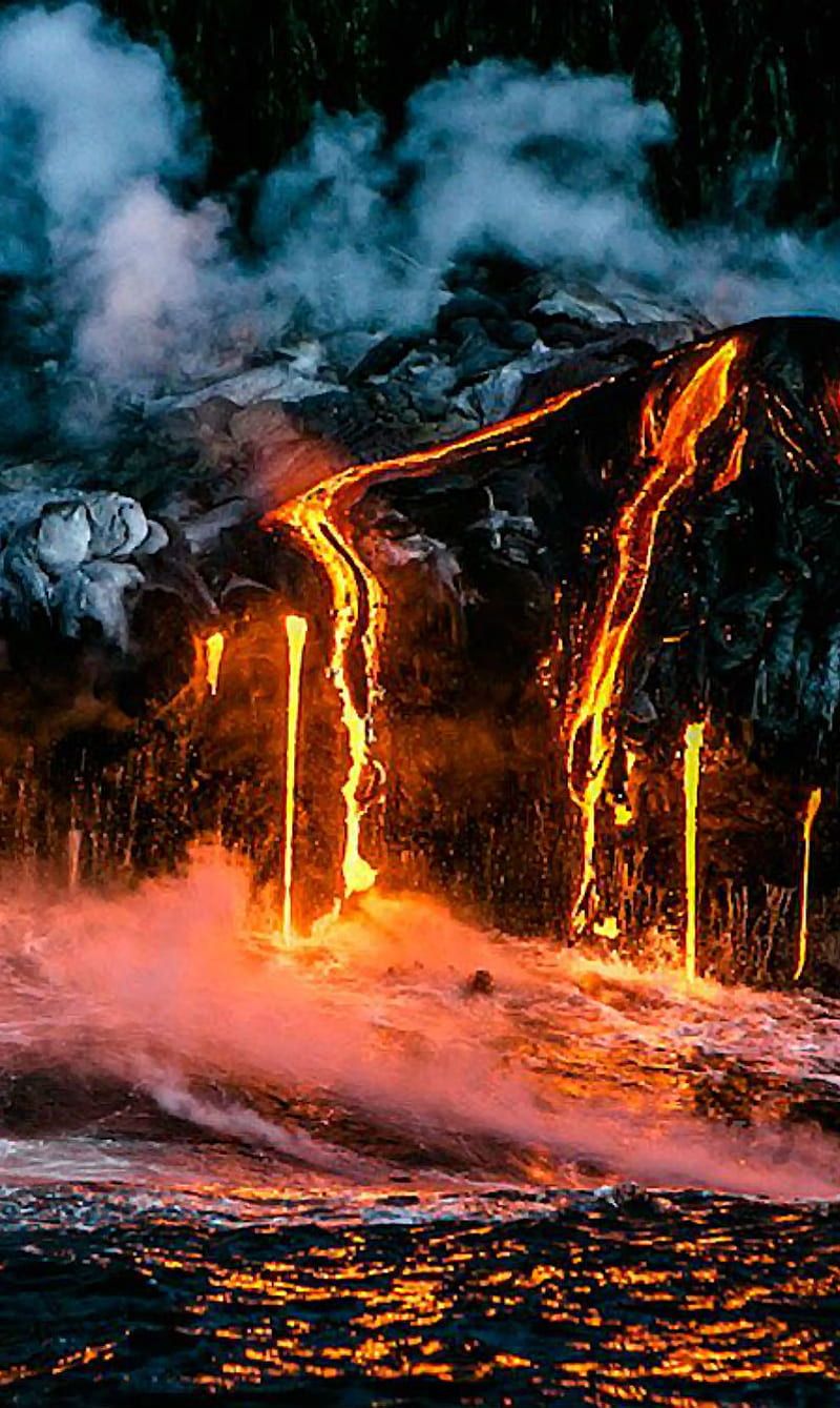 800x1339 Volcano, black, burn, deadly, eruption, fire, lava, ocean, red, smoke, HD phone wallpaper