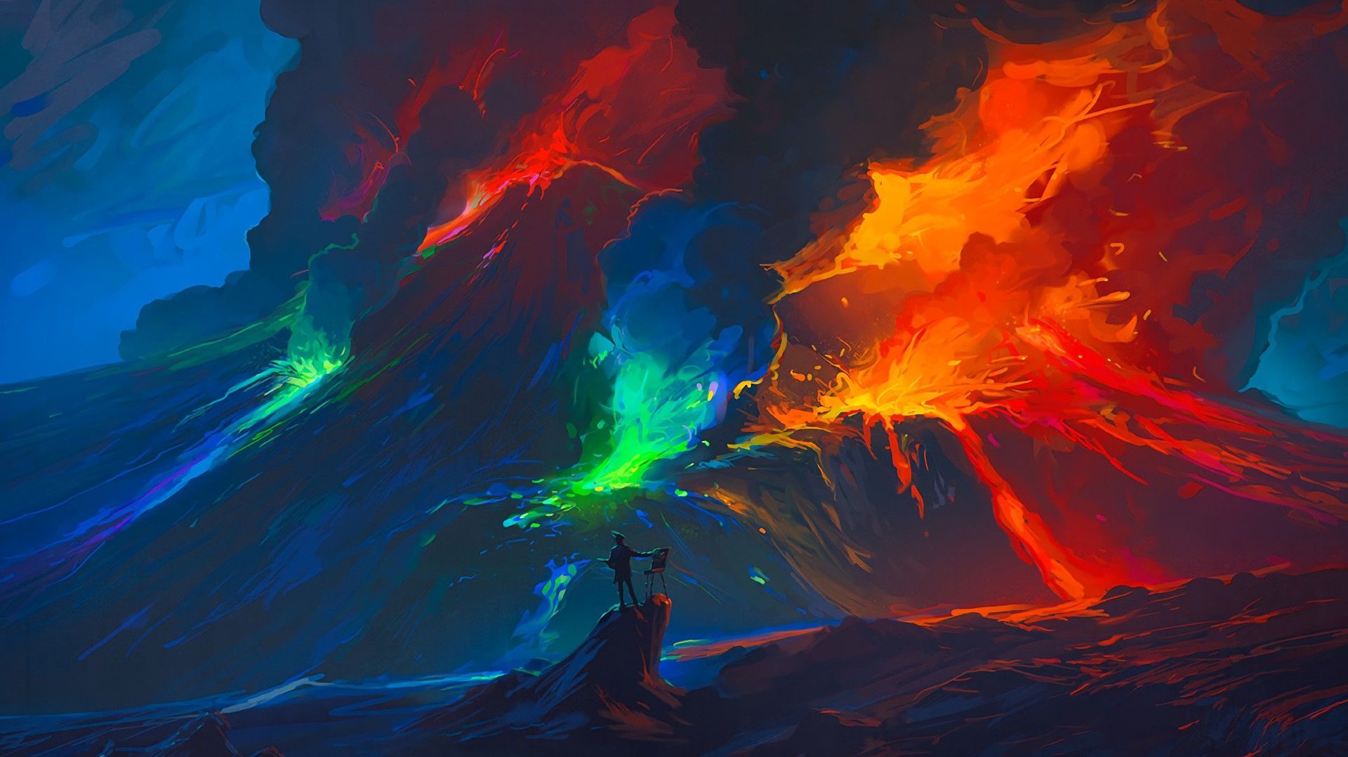 1920x1078 Eruption of Volcano in a Surreal Landscape