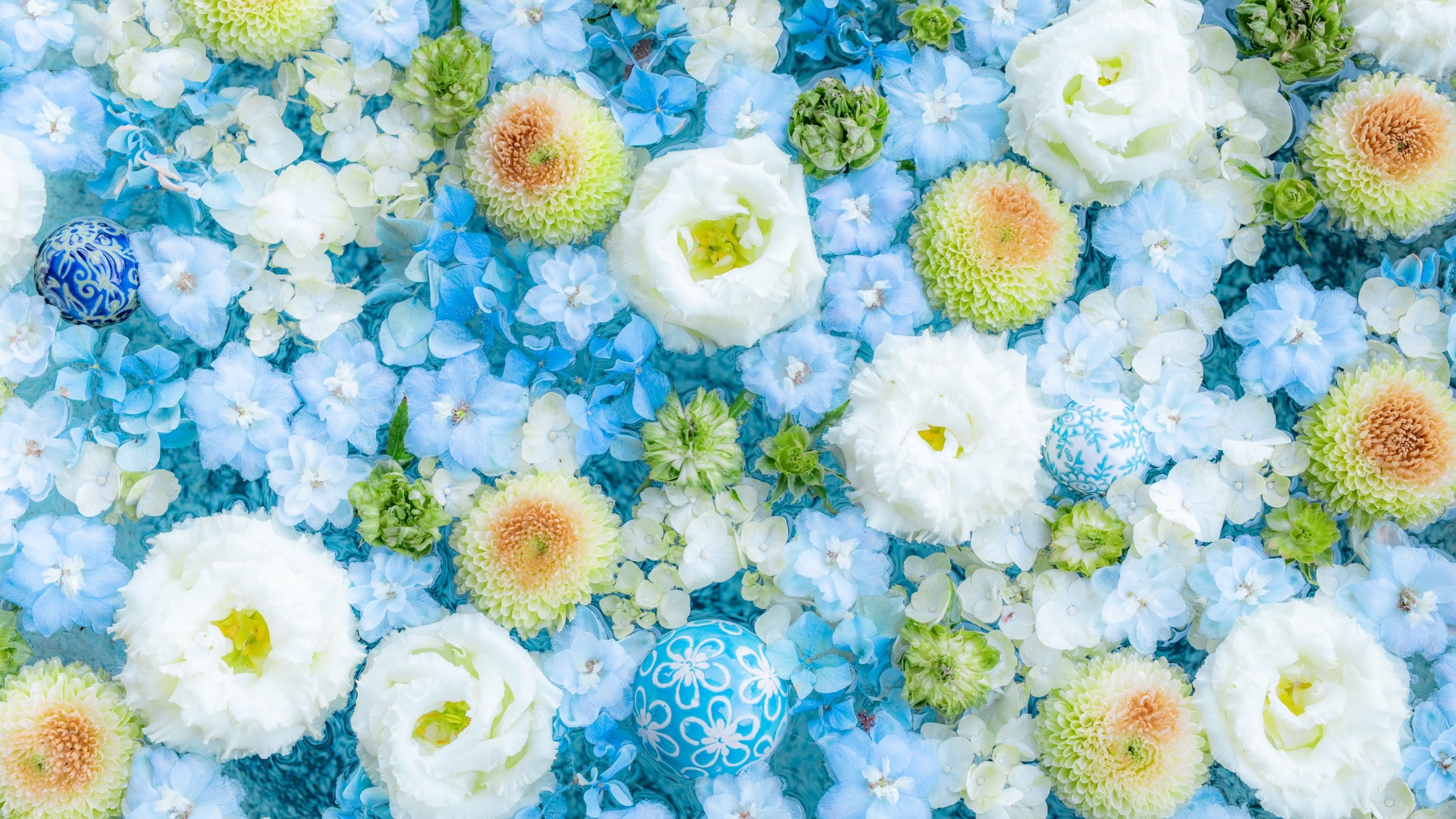 3840x2160 Blue flowers Wallpaper 4K, Bouquet, Blue aesthetic