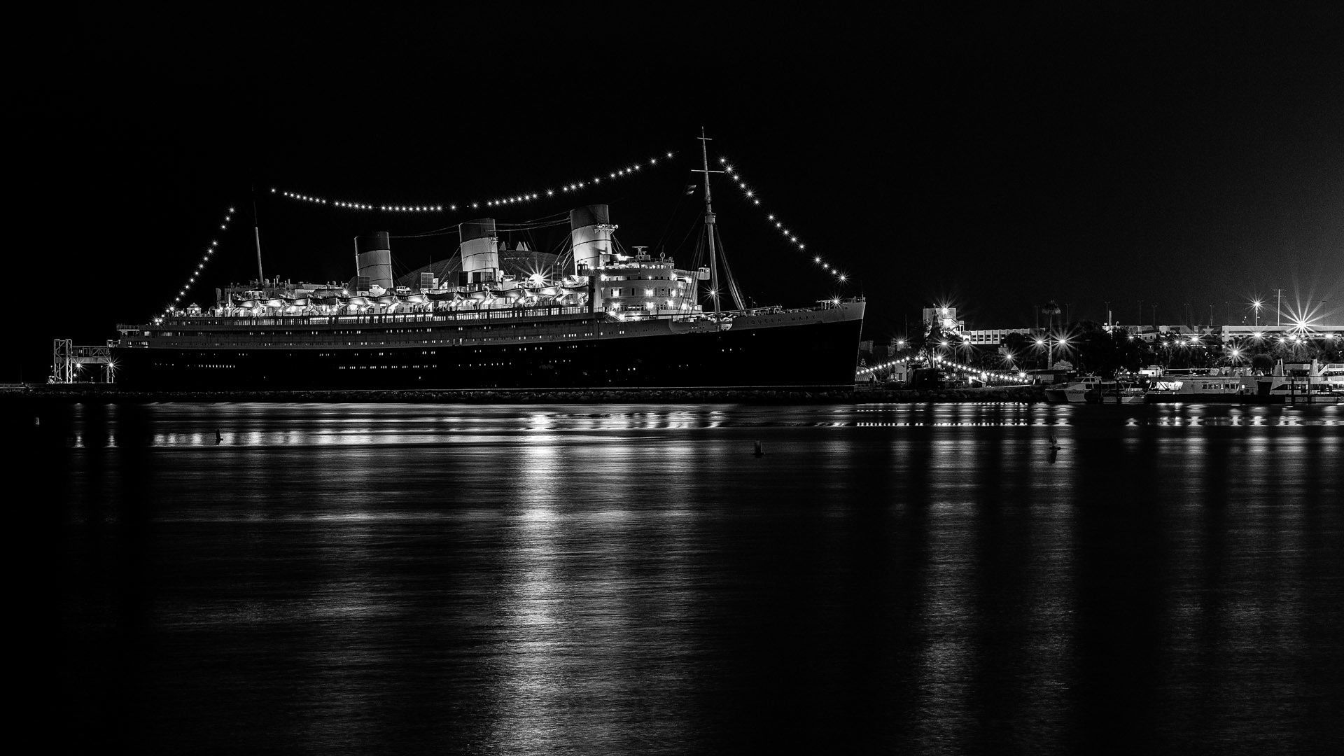 1920x1080 Wallpaper the evening, port, liner, Queen Mary cruise for mobile and desktop, section машины, resolution 1920x1080