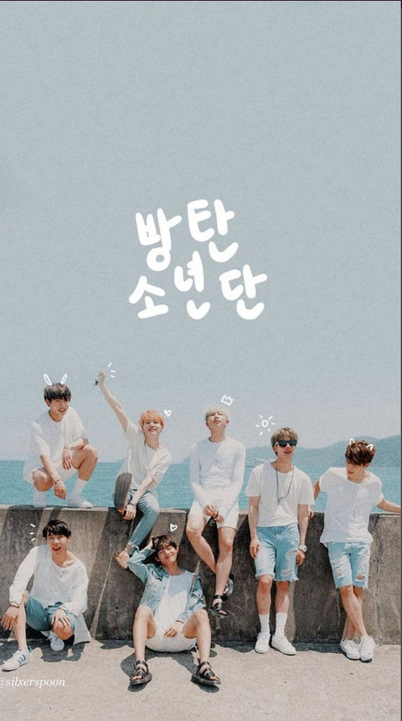 800x1435 Download Cute Bts Group By The Beach Wallpaper
