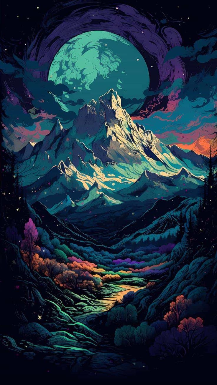 736x1308 Mountain Moon iPhone Wallpaper 4K