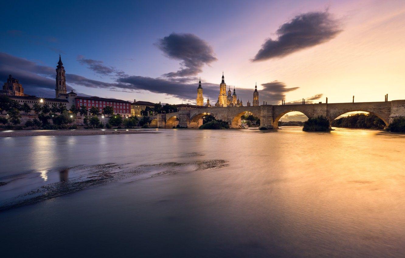 1332x850 Wallpaper night, the city, Zaragoza image for desktop, section