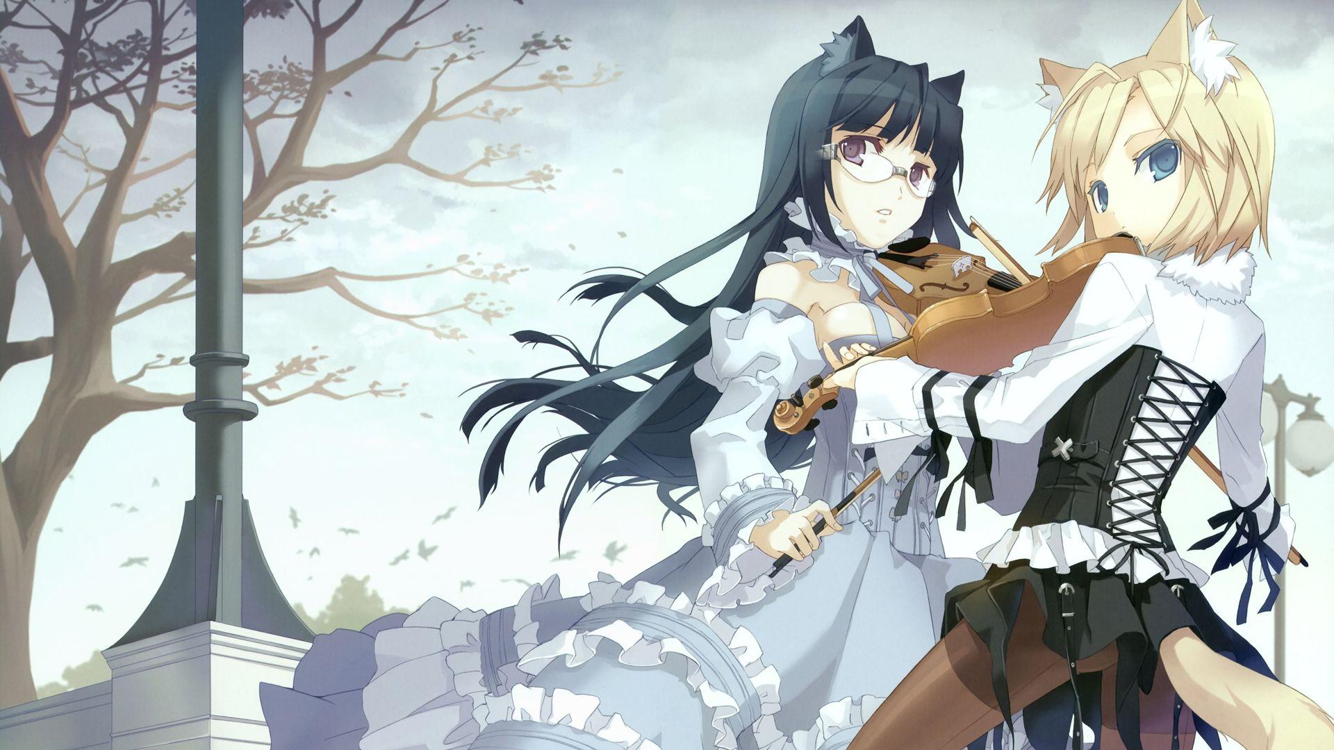 1920x1080 Anime girl with a violin wallpaper and image