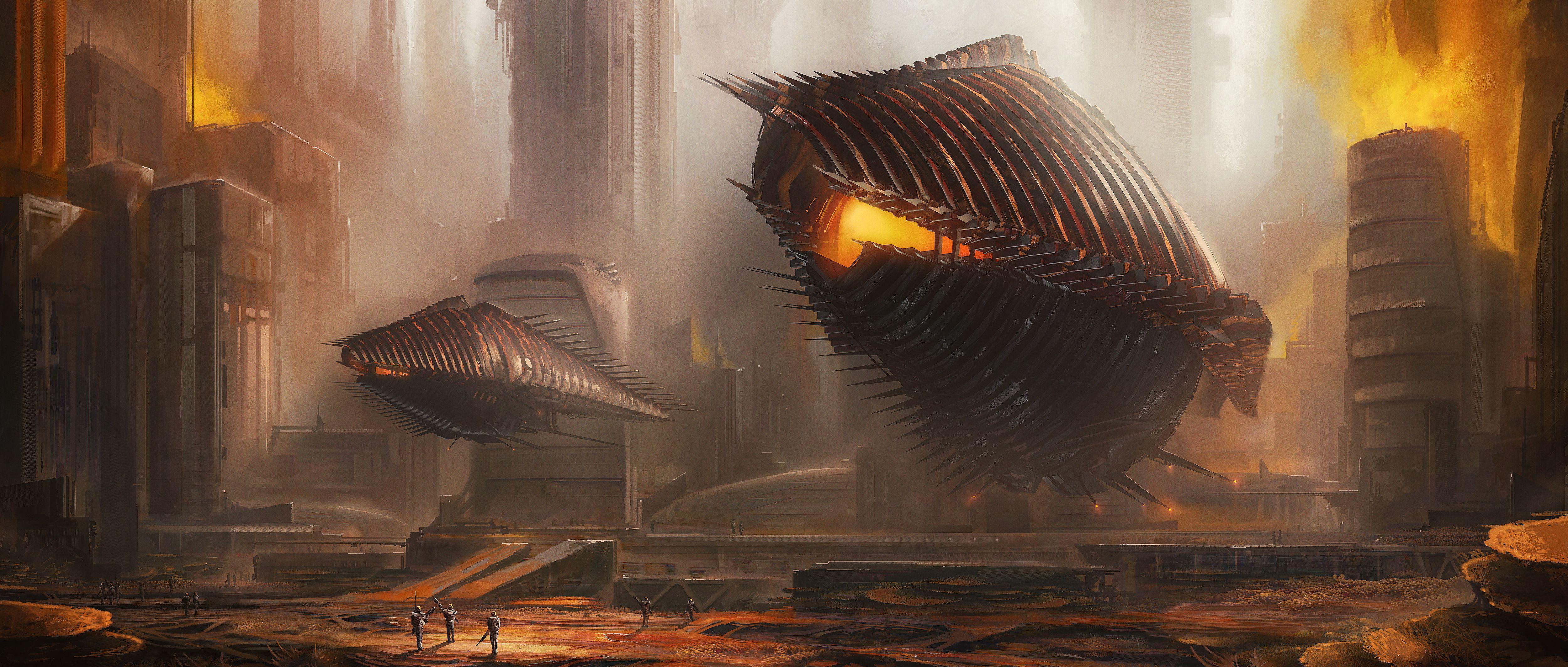 5000x2127 Space Invasion HD Wallpaper and Background Image