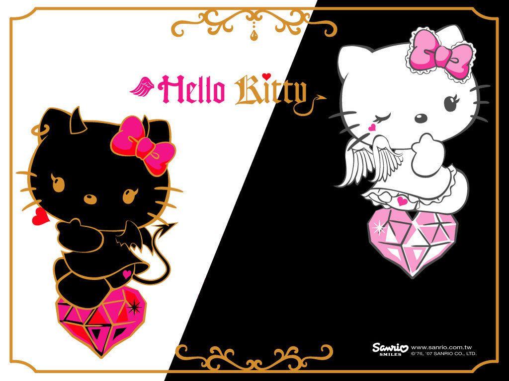 1024x768 Hello Kitty Pink And Black Love Wallpaper Background