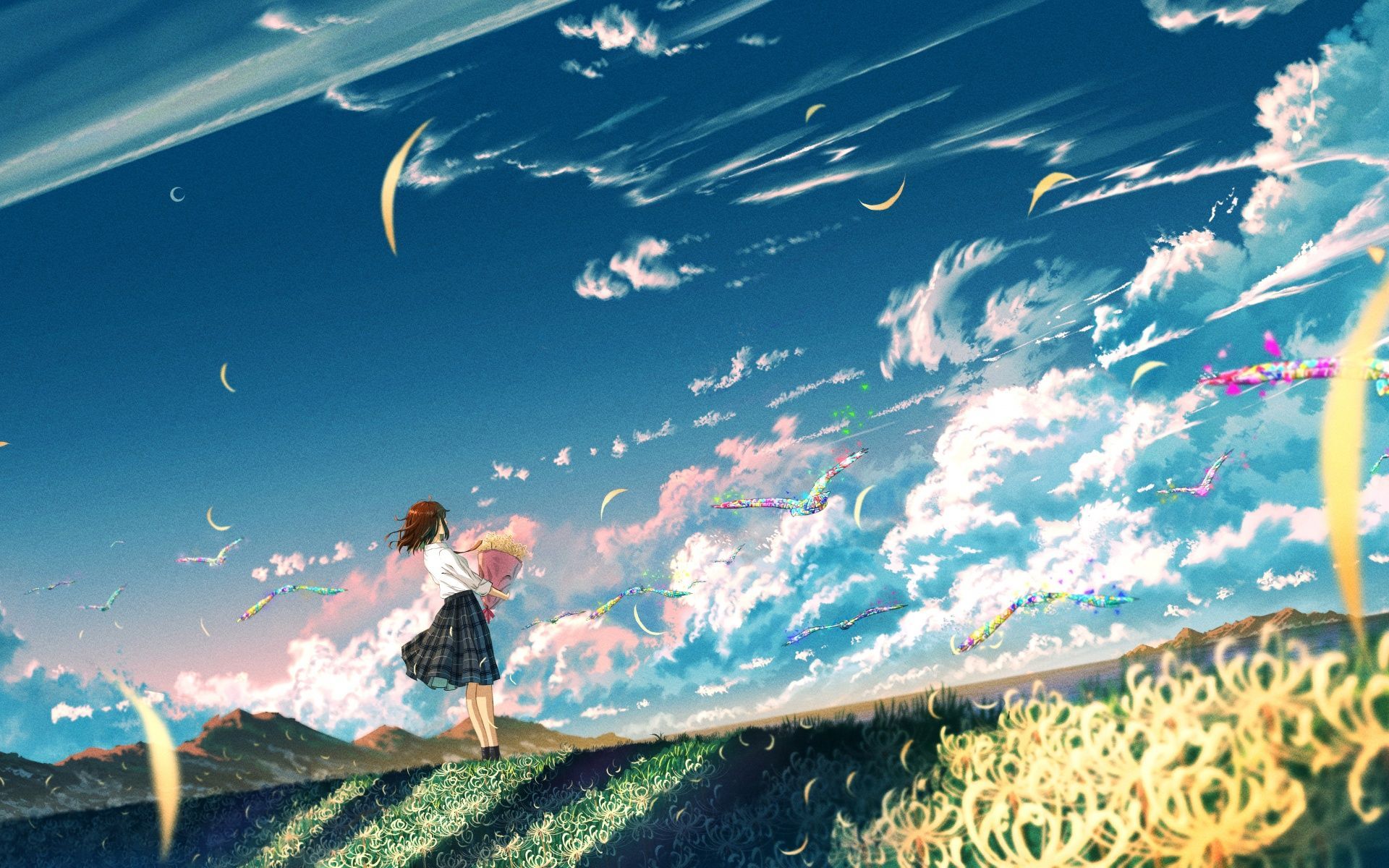 1920x1200 Anime girl Wallpaper 4K, Landscape, Dreamlike