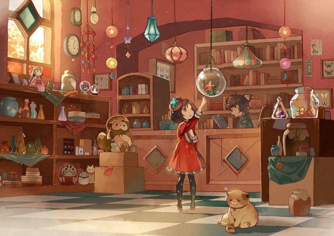 1100x777 Original characters, stores, anime girls, anime, peaceful, HD