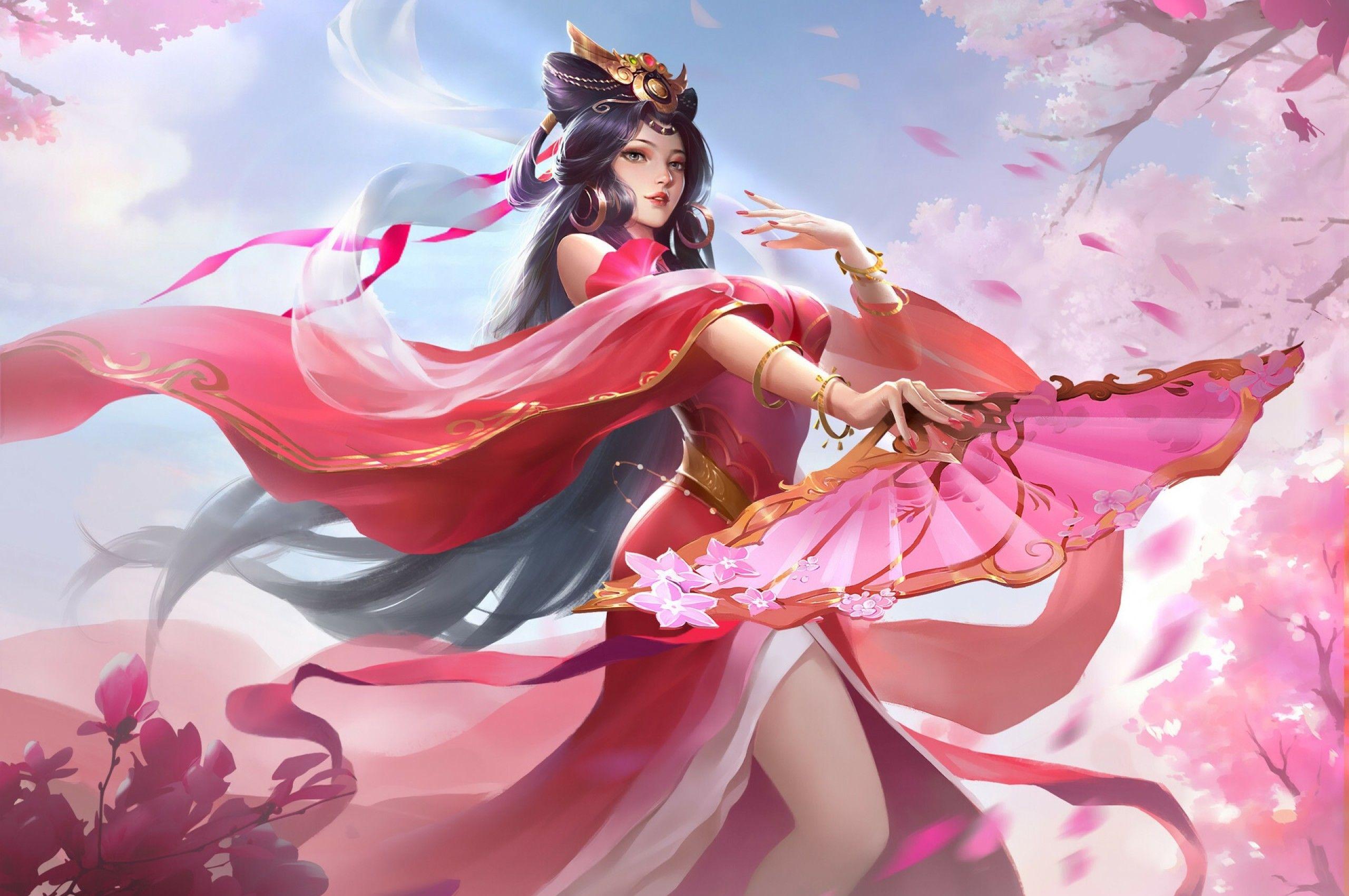 2560x1700 Anime Girl In Chinese Pink Dress Dancing Chromebook Pixel HD 4k Wallpaper, Image, Background, Photo and Picture