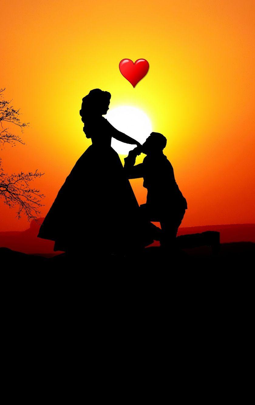 840x1336 Download Couple, love, silhouette, sunset, romantic wallpaper