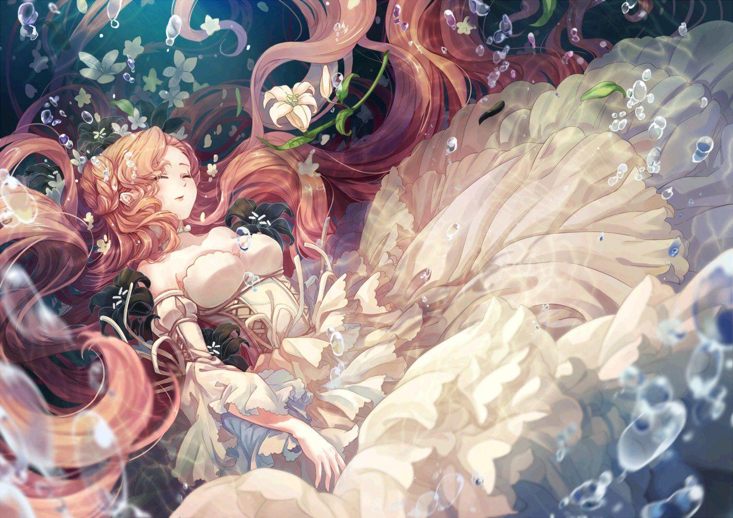 1440x1017 Water dress flower white smile sleep girl anime wallpaper