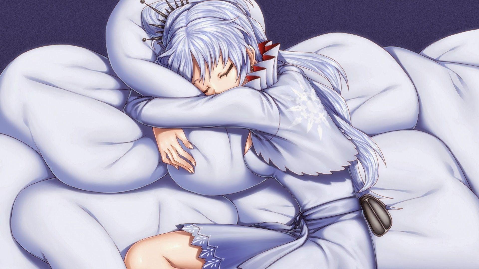 1920x1080 #anime girls, #RWBY, #closed eyes, #in bed, #Weiss Schnee