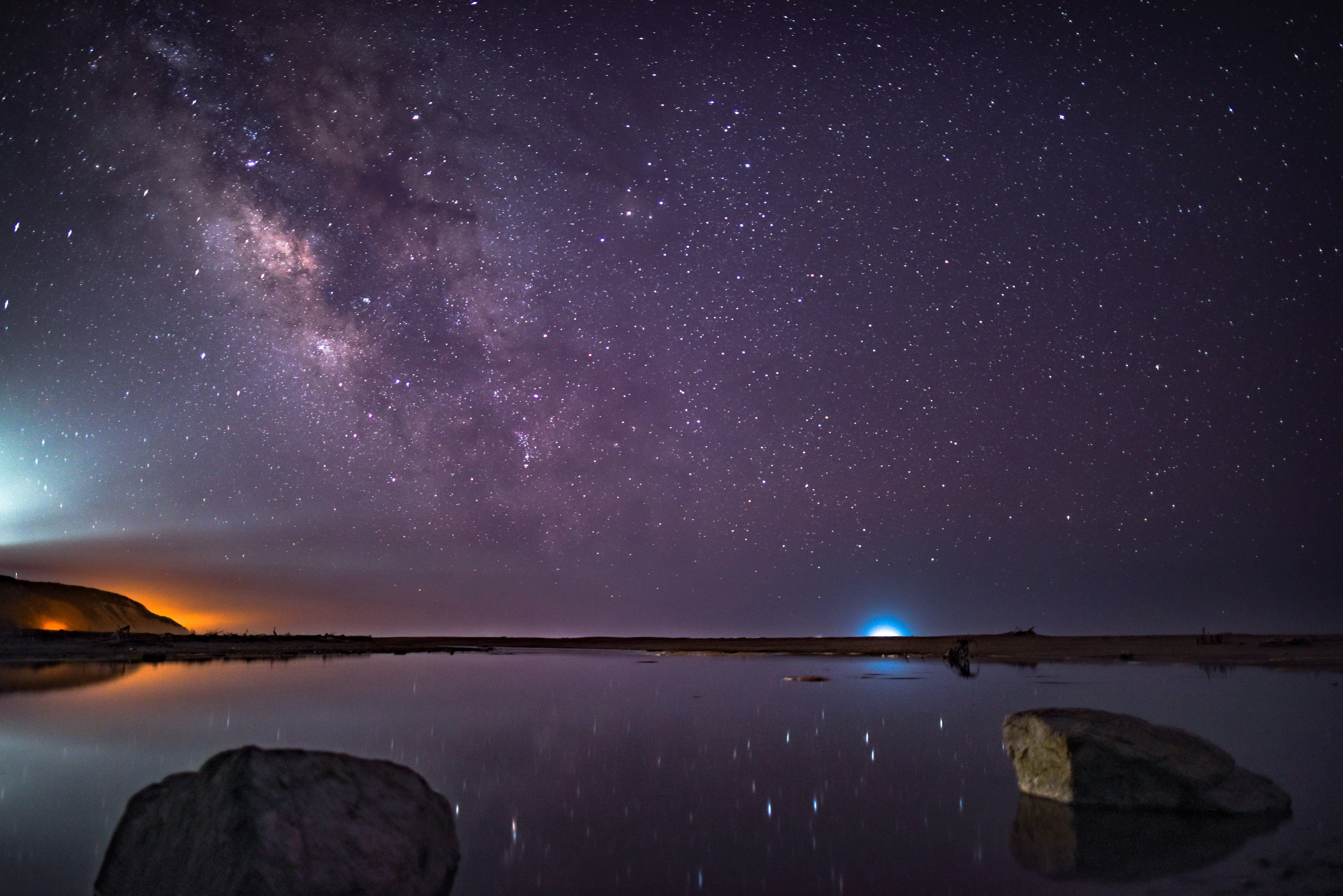 7360x4912 Purple galaxy, stars, starry sky, night, purple, HD wallpaper